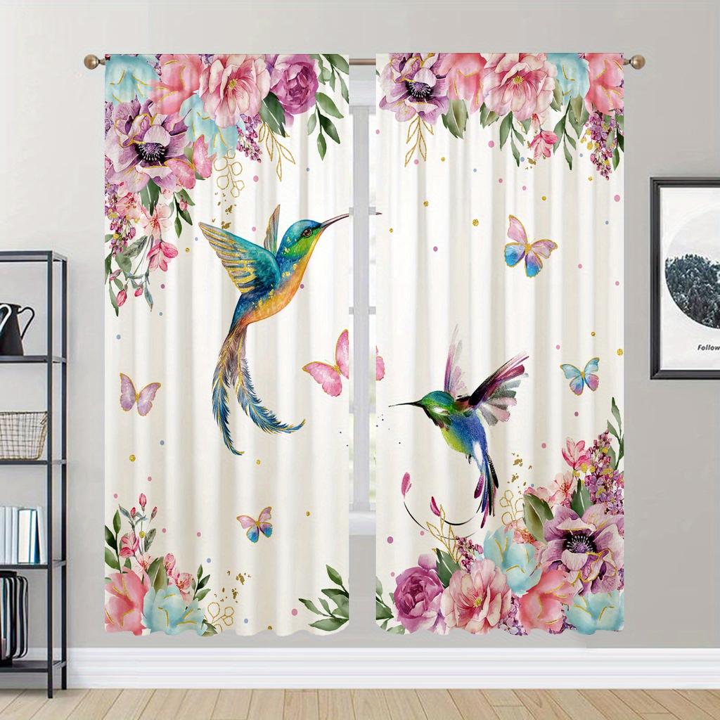 2pc Chinese Ink Painting Red Flower Printed Curtain For Bedroom Office Kitchen Living Room Rod Pocket Window Treatment For Home