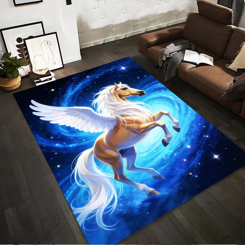 Magical Pegasus Carpet with Blue Galaxy Background Design Suitable for use as an anti-slip for living room bedroom sofas 40x60cm( 15x23in )