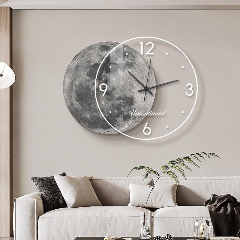 Adhesive Moon Wall Clock with LED Light No Drill Silent Modern Night Light for Living Room Dorm Kitchen Decoration