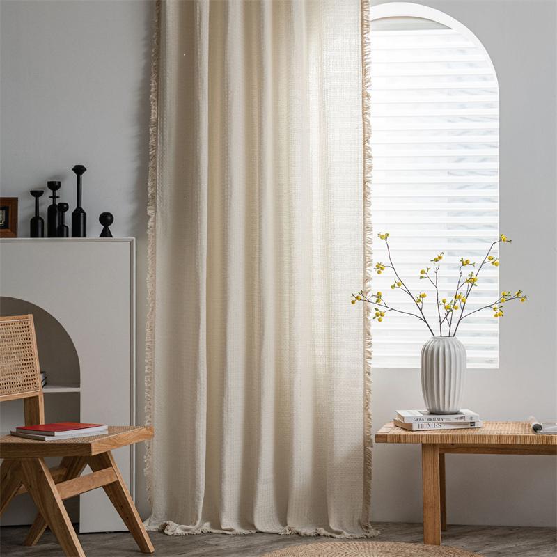 Luxus Waffelpiqué Vorhänge - Unifarbene strukturierte Vorhänge für Gourmetküchen | OEKO-TEX zertifiziertes Poly-Baumwoll-Halbtransparent mit Architektenfalten