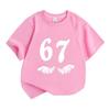 Kinder Unisex 100% Baumwolle Rundhals Kurzarm T-Shirt, Lustiger 6 7 Handgesten Zahlen Aufdruck Lässiges Weiches T-Shirt für Jungen Mädchen Tägliche Kleidung Sommer Oberteile