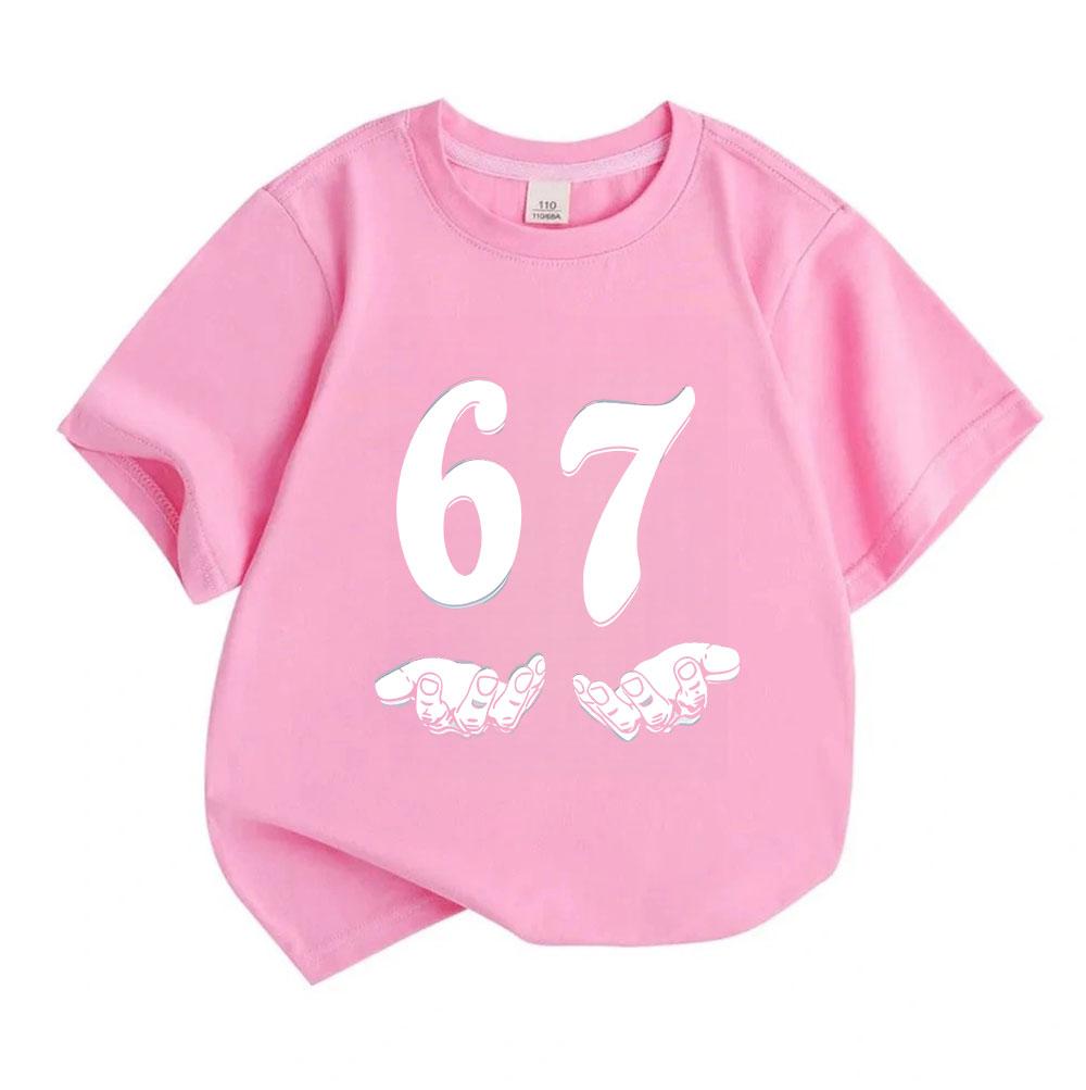 Kinder Unisex 100% Baumwolle Rundhals Kurzarm T-Shirt, Lustiger 6 7 Handgesten Zahlen Aufdruck Lässiges Weiches T-Shirt für Jungen Mädchen Tägliche Kleidung Sommer Oberteile