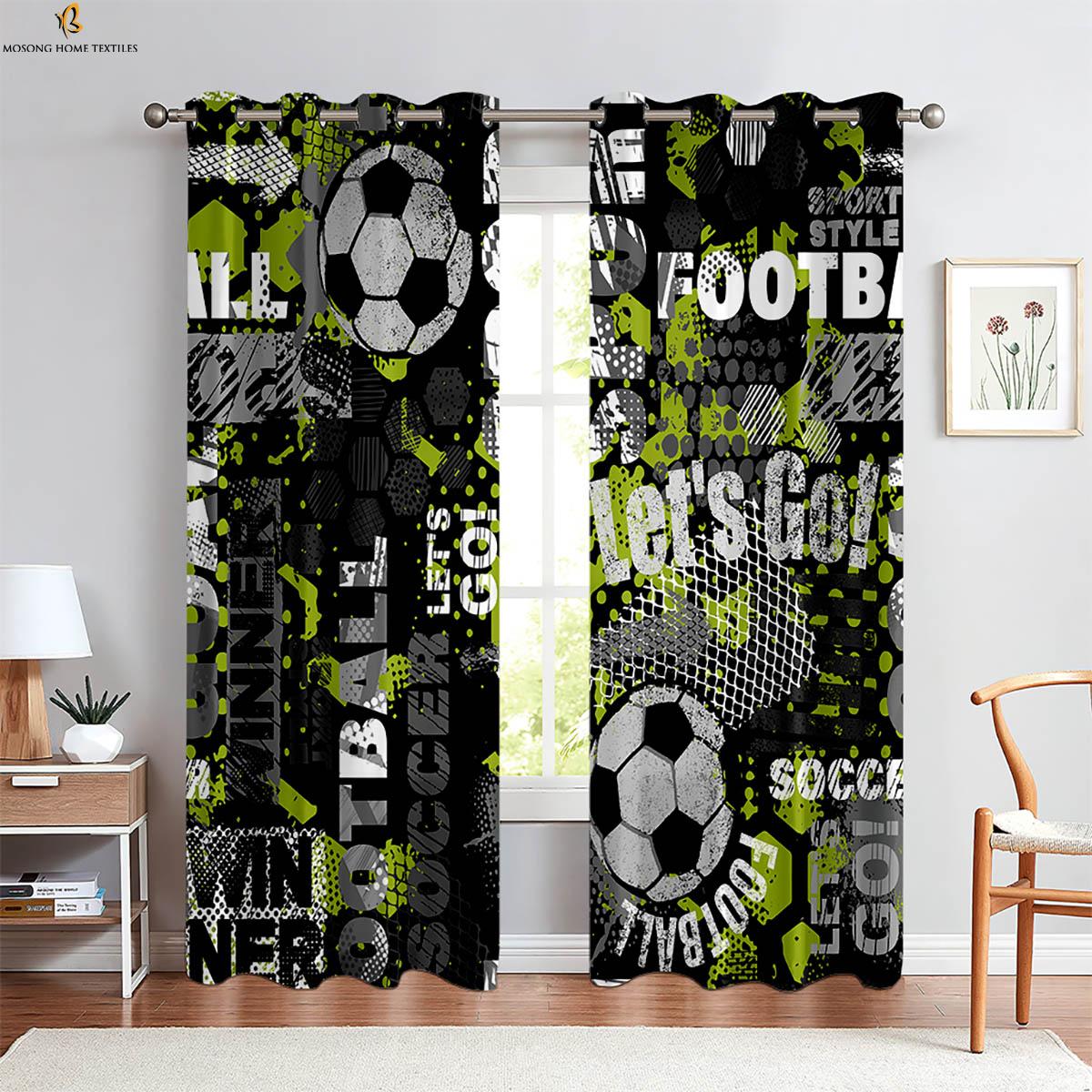 

Cool Watercolor Green Football 3d Printed Curtains Suitable For Children s Room Study Bedroom Living Room Decorative Curtains W50xH130(CM)x2PCS&Rod pocket