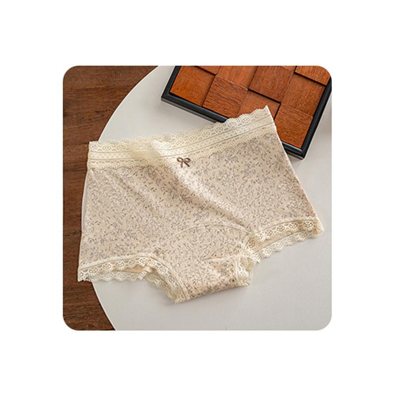 Ladies Spring and Autumn Lace Cotton 10A Antibacterial Cotton Long Crotch Waist Flat Angle Briefs