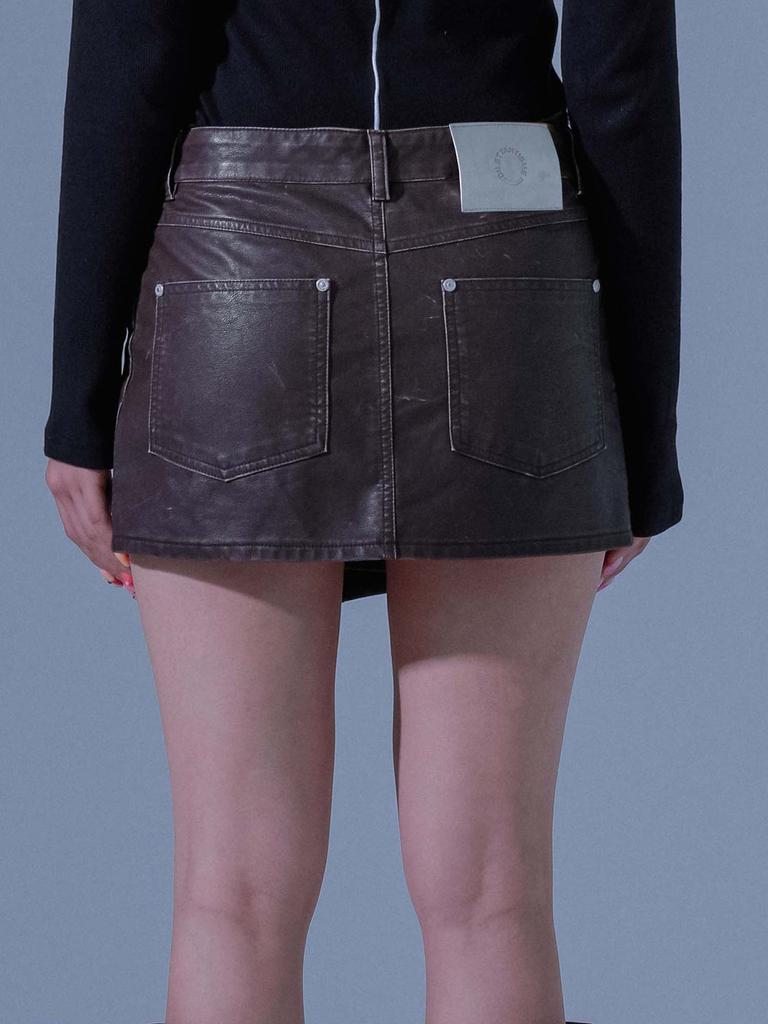DILETTANTISME Pigment Vintage Vegan Leather Wrap Skirt (Br)