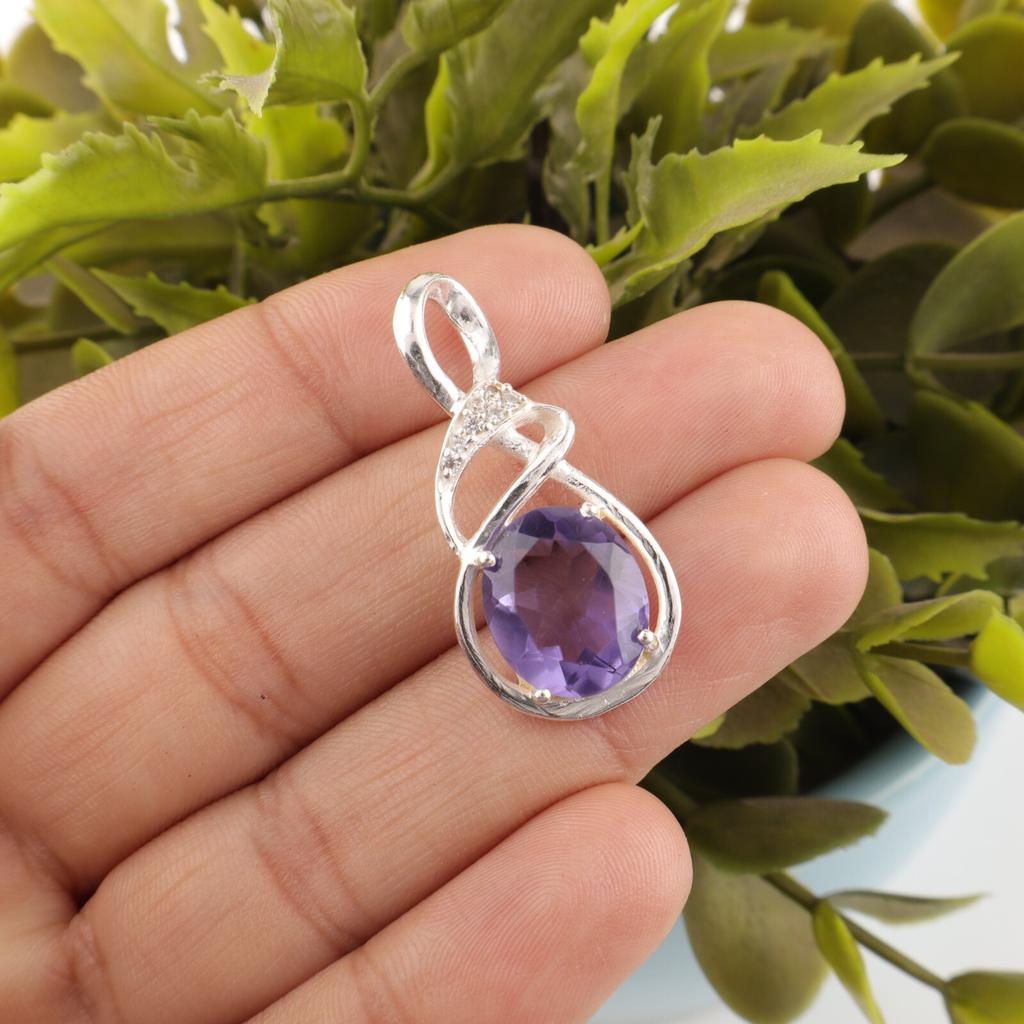 Kamień Iolit Srebro Próby 925 Biżuteria Boho Cyrkonia Biżuteria Imprezowa Wisiorek 1,22" CZP-13-10