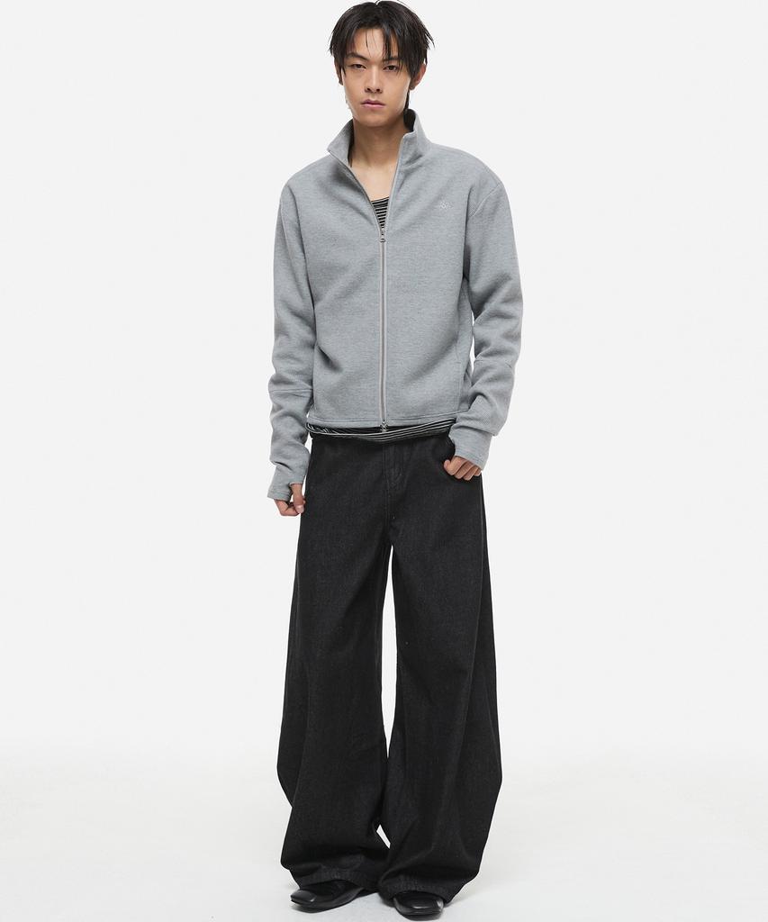 Dnsr Fingerhole Crop Waffle Zip-Up Gray