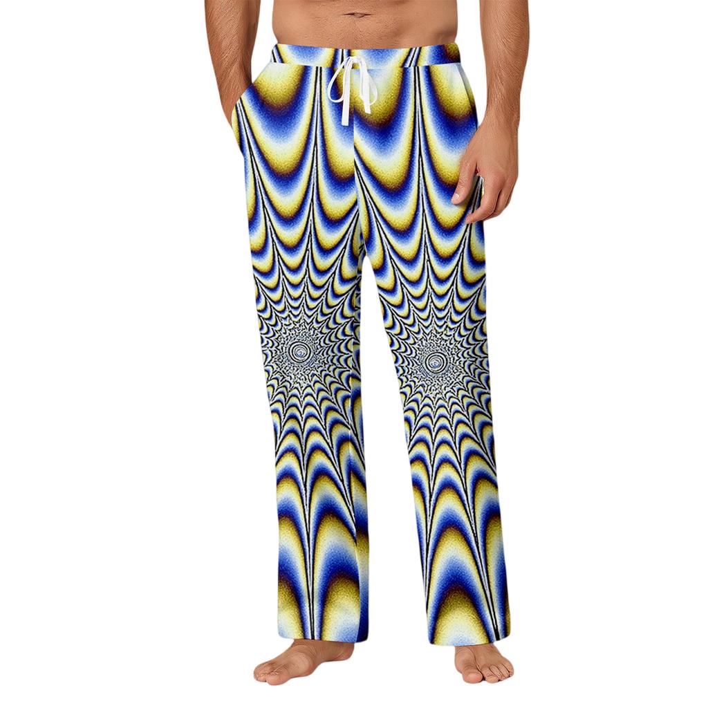 Men's Drawstring Pocket Casual Pants Light Print Pocket Casual Pants (Home Pajamas Style)