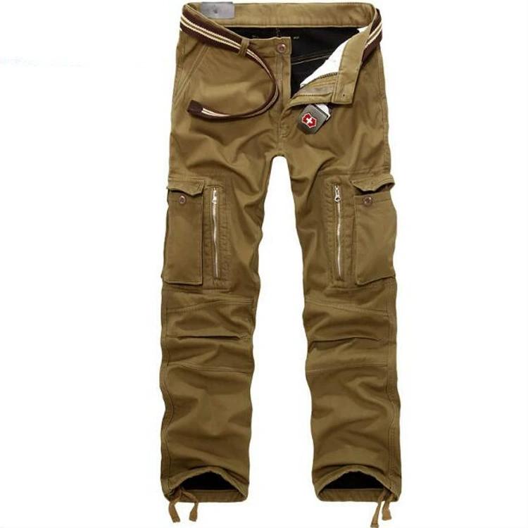 Men's Winter Thick Warm Cargo Pants Casual Fleece Pockets Plus Velvet Trouser Fashion Loose Baggy Jogger Worker Male Pants Plus Size 40 No Belt
