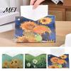 Modern Home Tissue Accessory PU Leather Box Cover with Wild Rose/Sunflower Pattern, Foldable Desktop Organizer, Napkin Holder Case, Facial Paper