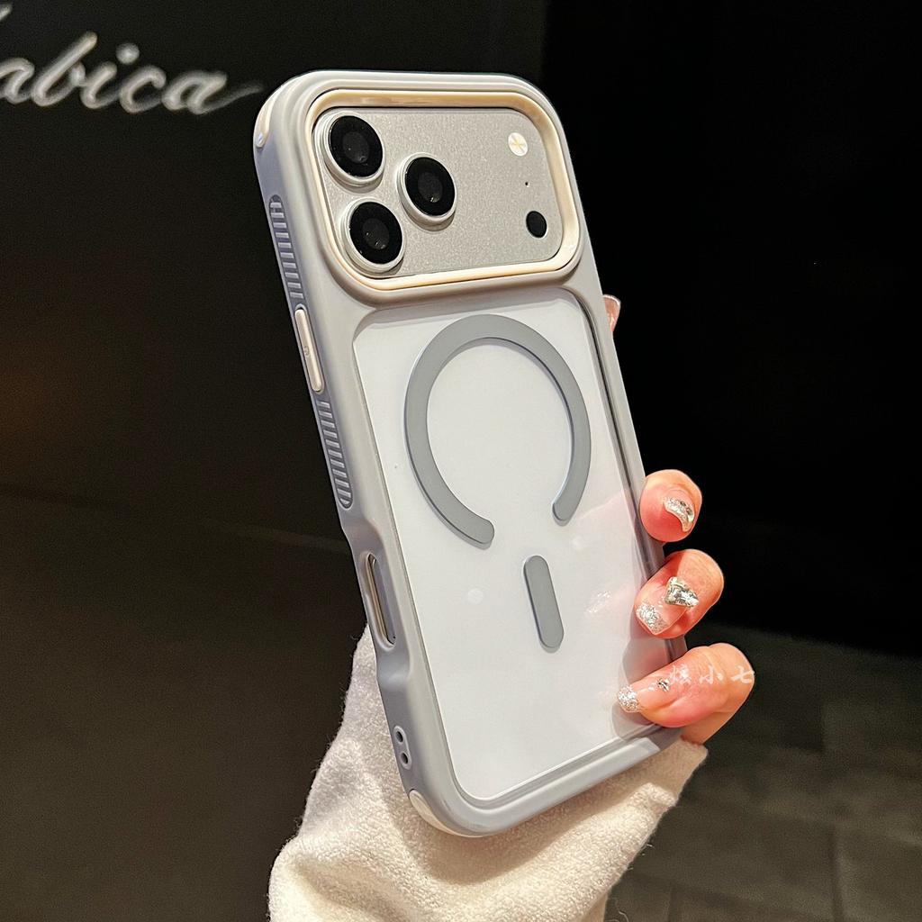Applicable to iPhone17promax mobile phone case transparent contrasting color magnetic suction three-in-one anti-skid Apple 16 protective case 15