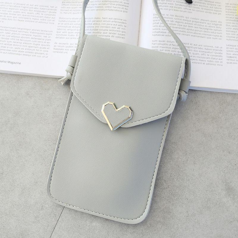 Stylish Women Simple Pu Leather Heart-shaped Decor Transparent Touch-screen Mobile Phone Bag