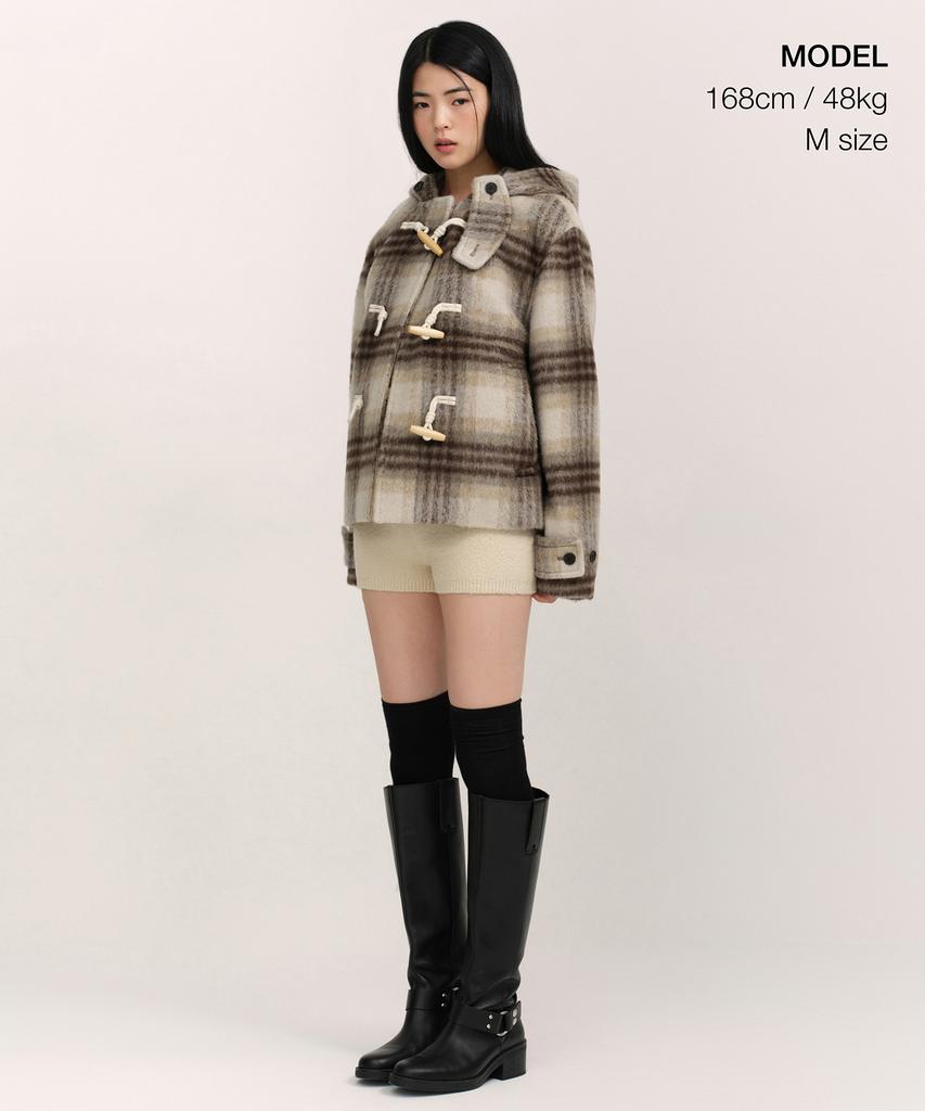 MUSINSA STANDARD WOMAN Women'S Alpaca Blend Check Short Duffle Coat [Mustard]