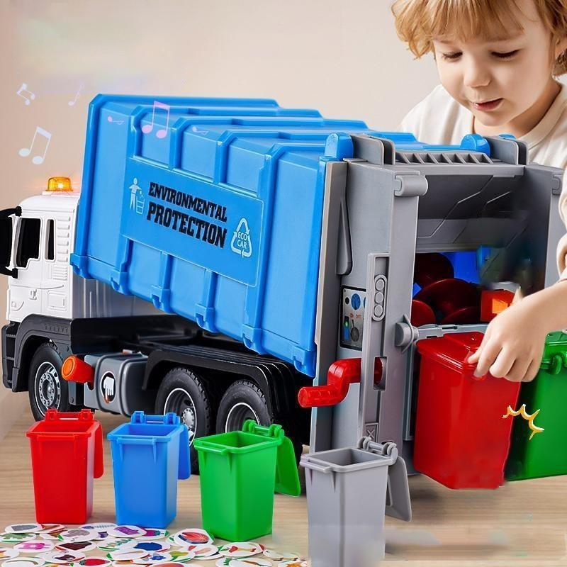 Nouveaux Jouets pour Enfants Modèle Camion Poubelle Ville Moulé sous Pression Plastiques Véhicule de Tri des Ordures Assainissement Voiture Son Lumière Cadeaux de Noël pour Enfants