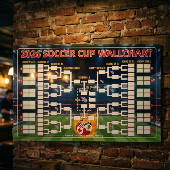 Voetbal Wandkaart Poster, Knock-out Schema En Finale Volg Wandvlag, Herbruikbare Waterdichte Polyester Wandtapijt voor Wedstrijdresultaten Registratie