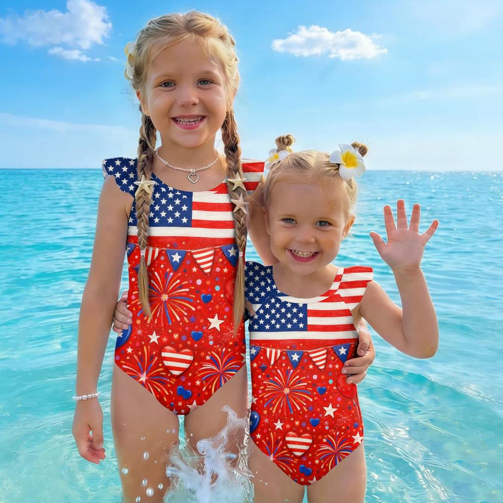 Girls One Piece Swimsuit Floral Print Sleeveless Summer Swimwear Kids Casual Comfortable Fit Soft Fabric Durable Stitching