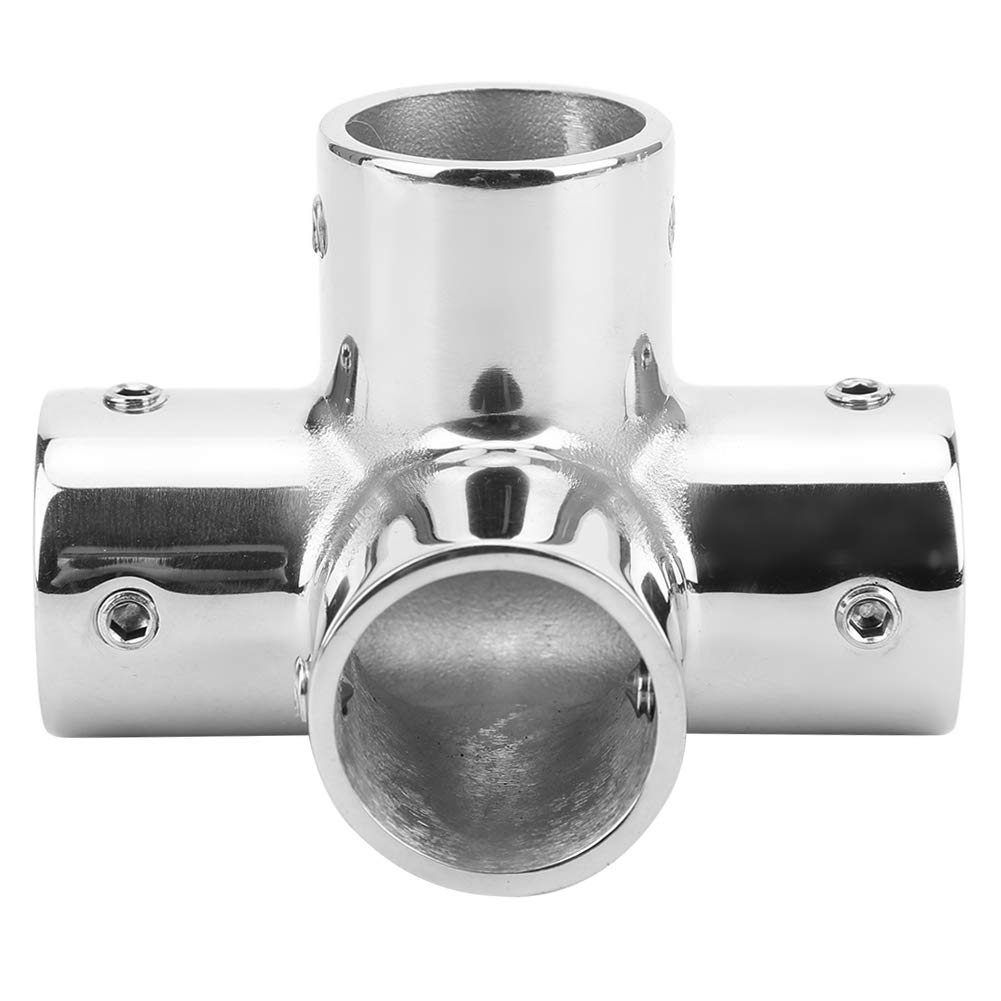 4-Way Round Base Handrail Fitting for Boats, 25mm Inner Diameter, Stainless Steel, 4-Way Pipe Fitting, Boat Hardware Accessory