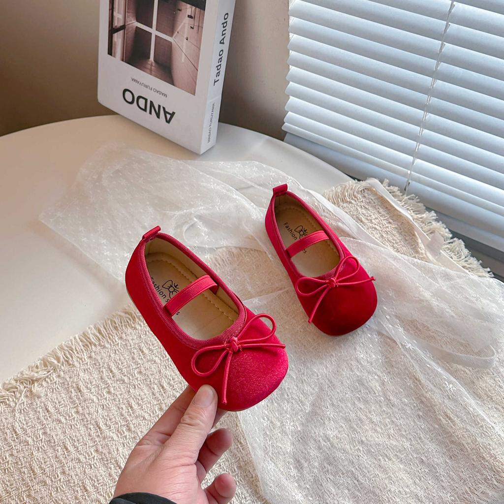 Girls' Solid Color Flats2026Spring and Summer Cute Bow Princess Leather Shoes for Small, Medium, and Large Children