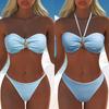 Set Bikini Allacciato con Stelle Marine 2025: Stile Europeo e Americano, Tinta Unita, Costume da Bagno Sexy con Spacco.
