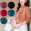 Ruffles Stand Neck Elegant Shirts Women Spring Trend Solid Color Satin Blusas Mujer Long Sleeve Tops Feminina