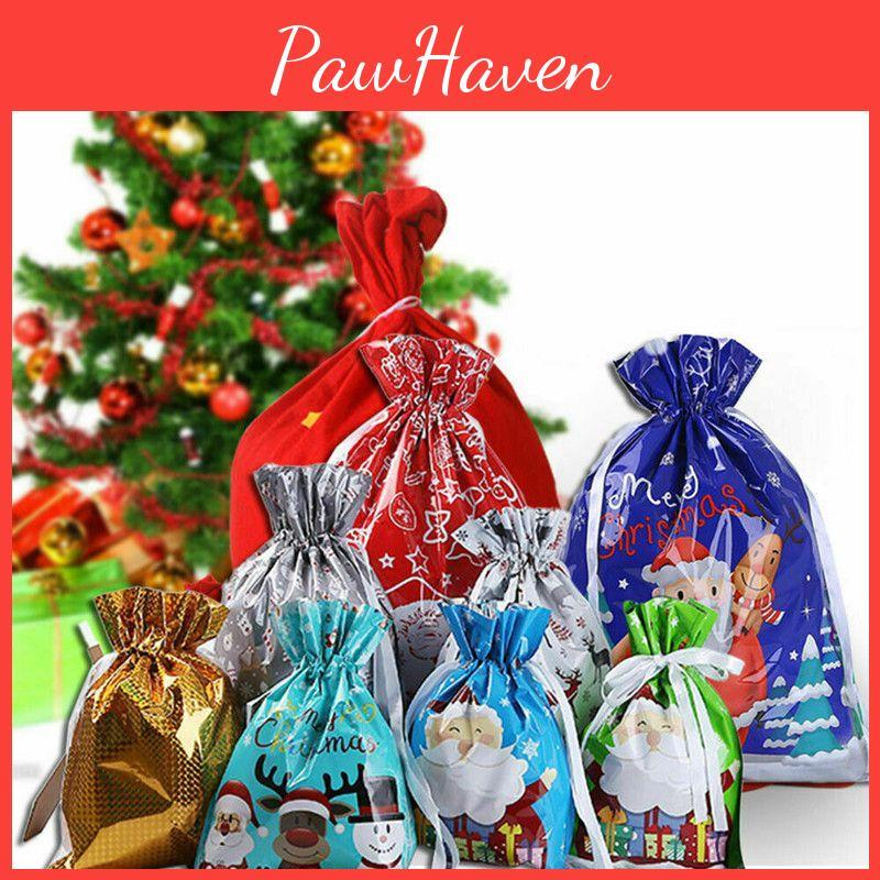 Festive 5pcs Christmas Sacks Reusable Drawstring Gift Bags Perfect For Holiday Cheer