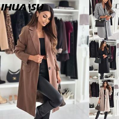 Women's Vintage Casual Solid Color Print Autumn Winter Long Sleeve POLO Neck Jackets & Coats