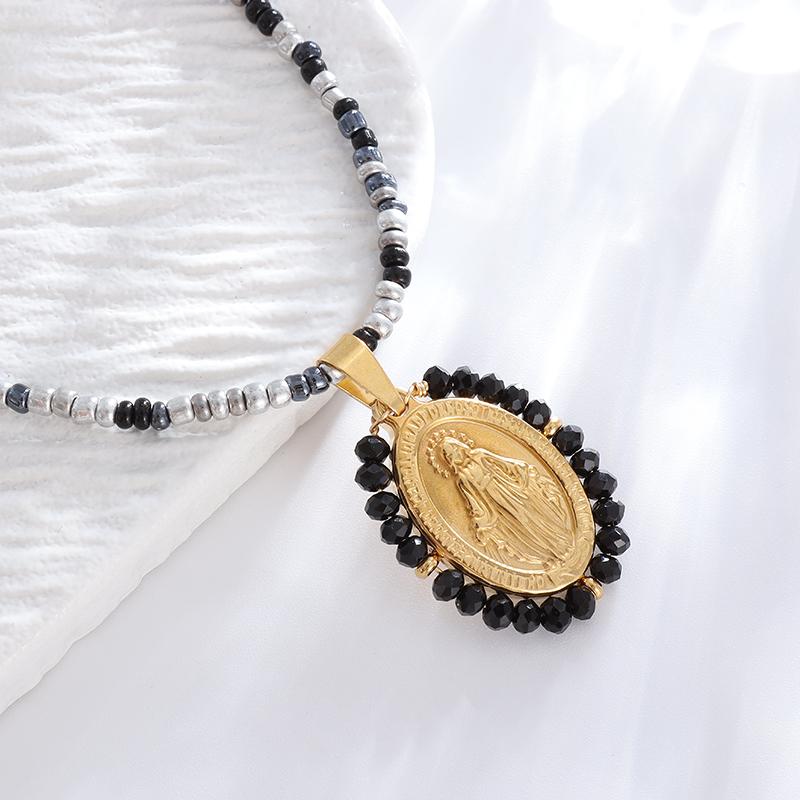 Klassischer katholischer Silberfarbener Anhänger aus Metall mit Jungfrau Maria-Medaille, religiöser Stil, Gebetsamulett-Schmuck