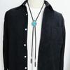 Men Women Handmade Vintage Bolo Tie Western Cowboy Braided Rope Necktie with Antique Stone Feathered Pendant Necklace