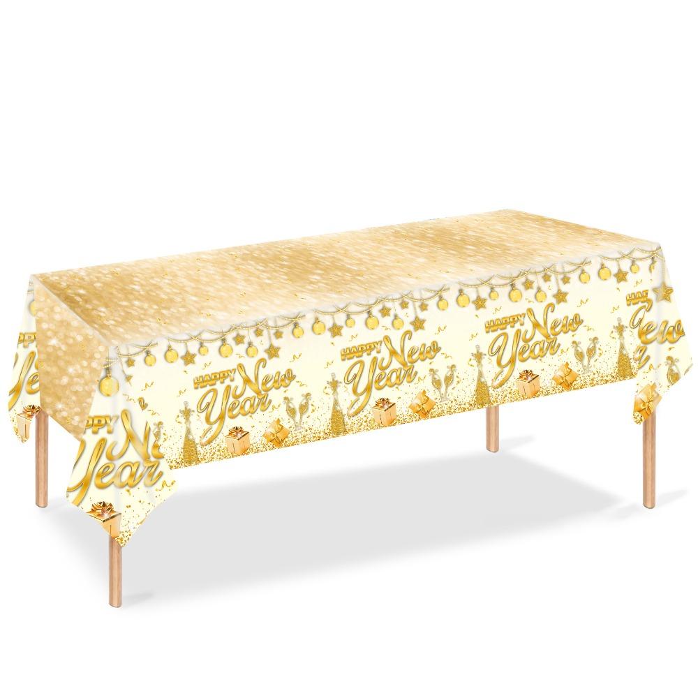 

Cute Plastic New Year Tablecloth Bronzing Black Gold Disposable Tablecloths Disposable Table Decoration Table Cover New Year золотий