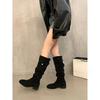 French Thick Heel Apricot Suede Piled Boots Women'S Shoes Spring And Autumn Winter Versatile Thin Long Boots
