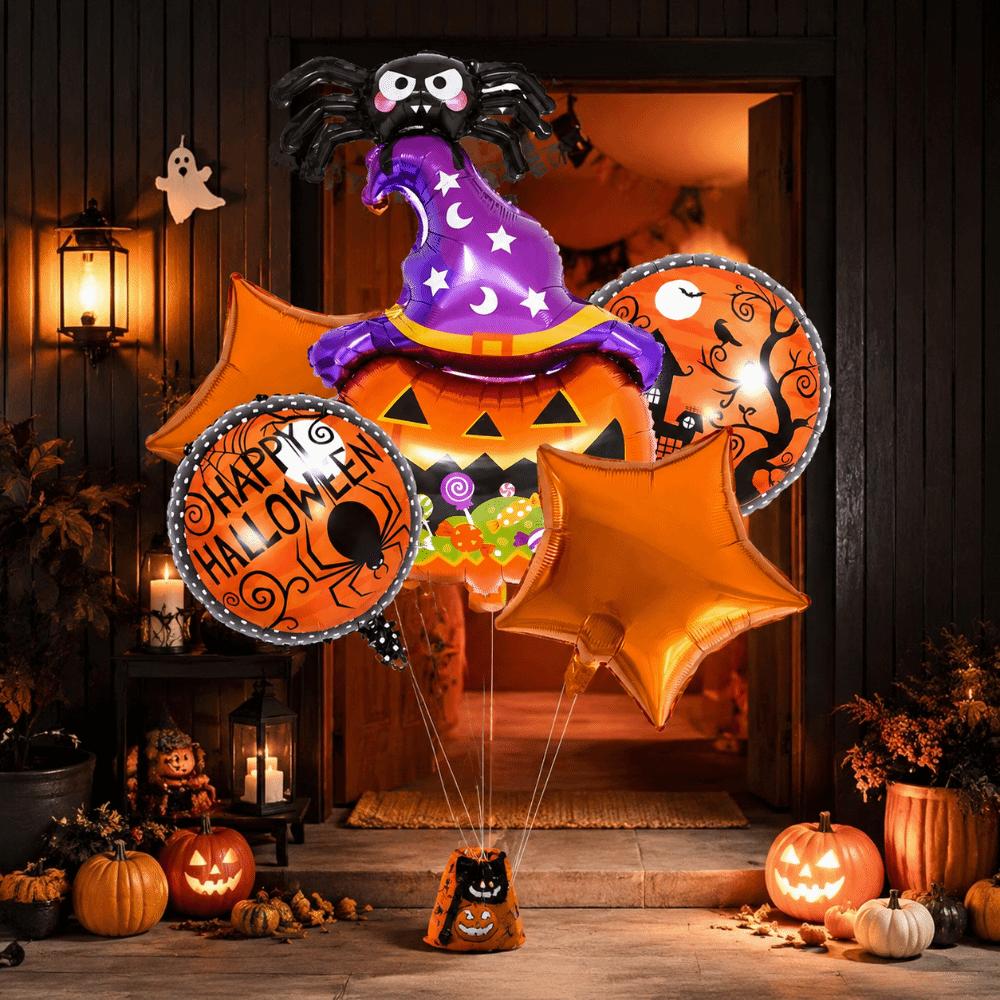 5Pcs Skull Motif Aluminum Foil Balloons Ghost Design Air Inflatable Balloons  Halloween Party