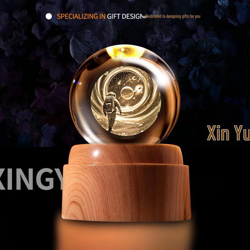 Creative Rotating Crystal Ball Night Light: Decorative Craft for Bedroom Atmosphere and Festive Gift.