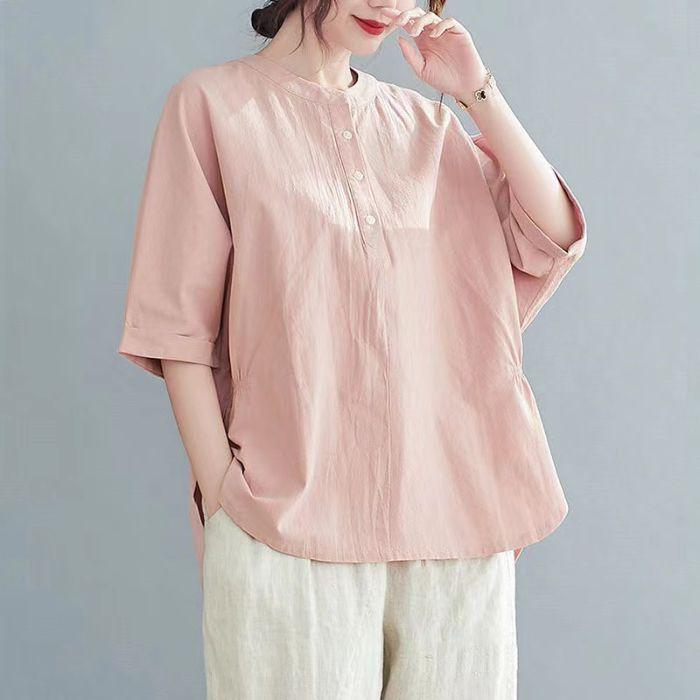 Chic 2025 Summer Linen Top & Shorts Set for Middle-Aged Women - Plus Size, Solid Color, Casual Short Sleeve
