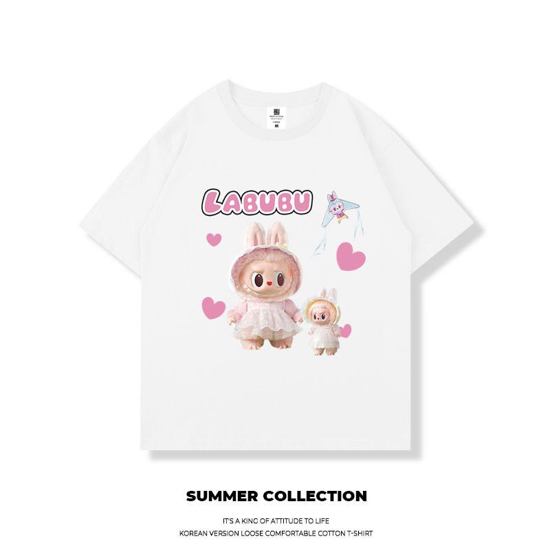 LABUBU Korean Oversize Short Sleeve T-shirt Summer Loose Unisex Tops Women Unique Blouse Baju Perempuan Murah Lengan Panjang Wanita Baggy