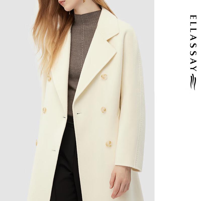 ELLASSAY Women's White Merino Wool Double-Faced Coat