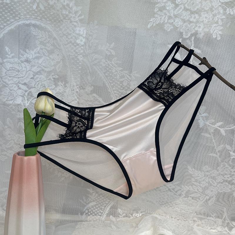 Sexy Damen-Slip aus Satin mit Spitze – atmungsaktiv, bequem, nahtlos, dünn, mit Schritt aus reiner Baumwolle