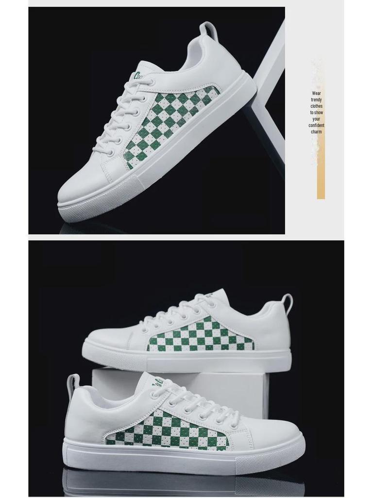 2024 Summer Checkerboard Men's Extra Large White PU Leather Sneakers