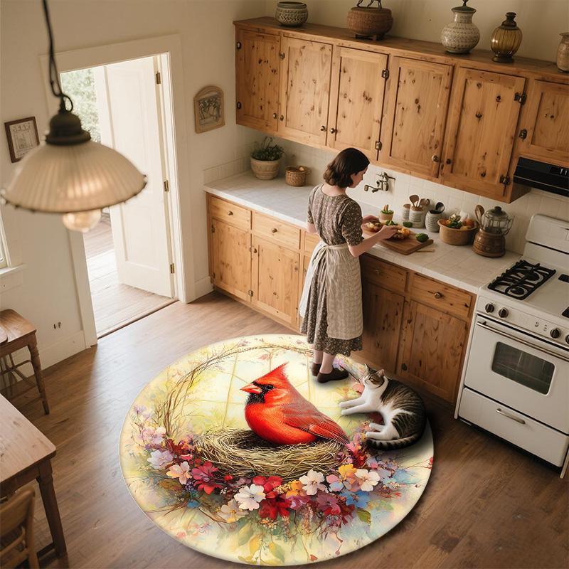 Flower Bird,Round Area Rug,Carpet Rug for Living Room Bedroom Sofa Playroom Decor,Non-slip Floor Mat