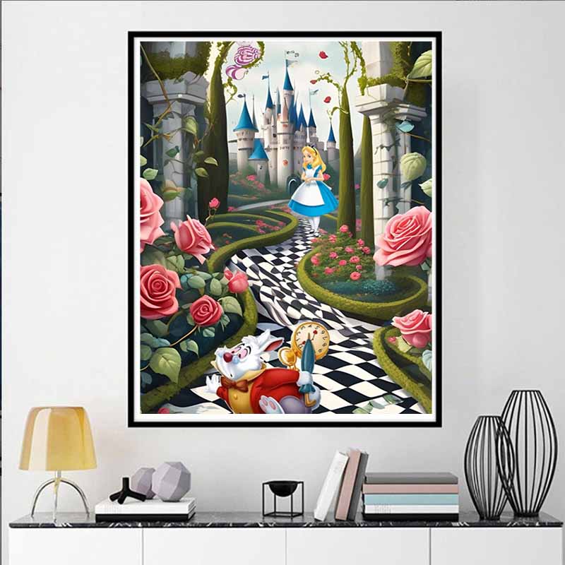 Disney 5D DIY Diamond Painting Iconic Scene Illustrations From Alice In Wonderland Cartoon Full Diamond Mosaic Art Wall Decoration Set