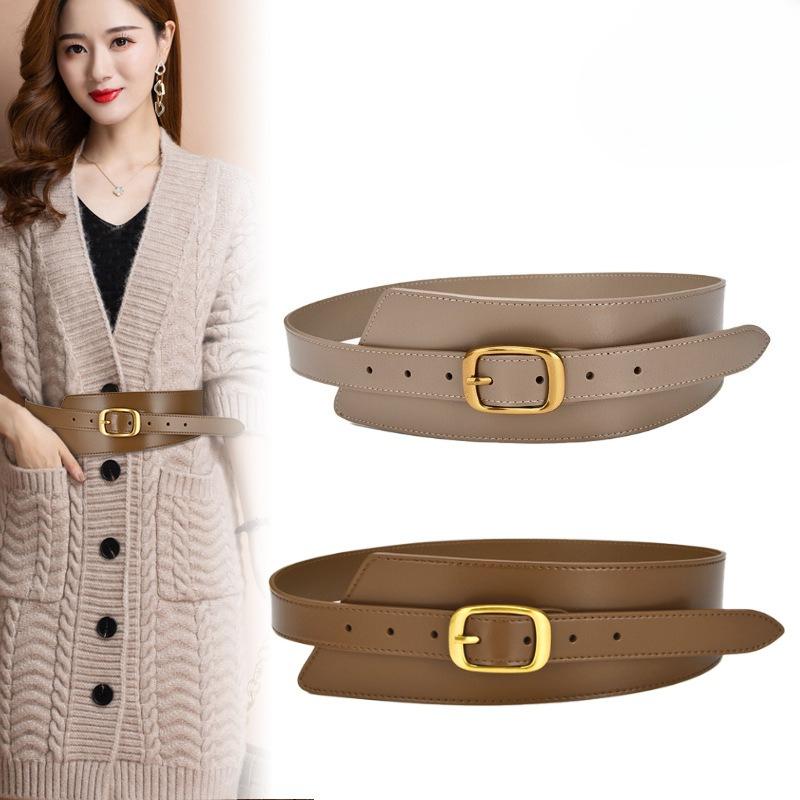 Winter Wide Belt Women's Cowhide Waist Enclosure Decoration with Coat Coat Waist Zipper Versatile Waist Seal