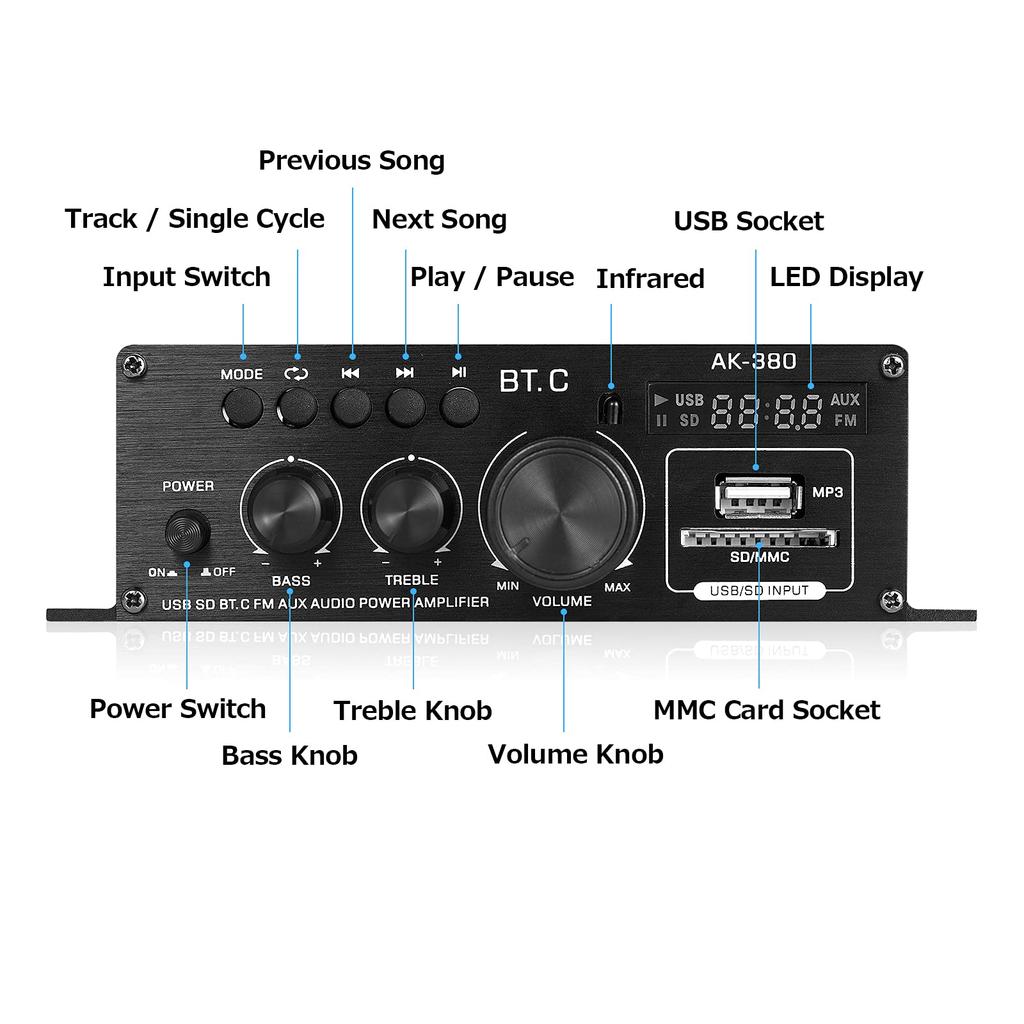 Mini Bluetooth Digital Amplifier Stereo Audio Amplifier USB Music Player 5.0 Home/Car