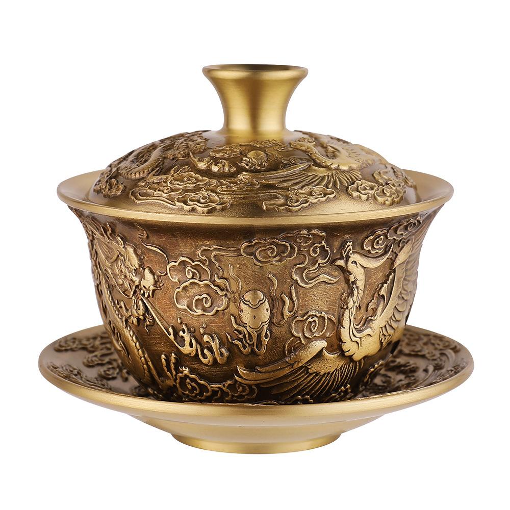 

Креативный латунный чайный набор, чайная чаша Чэнсян «Дракон и Феникс», китайская чайная чашка, чаша для воды, ручная работа, украшение для дома