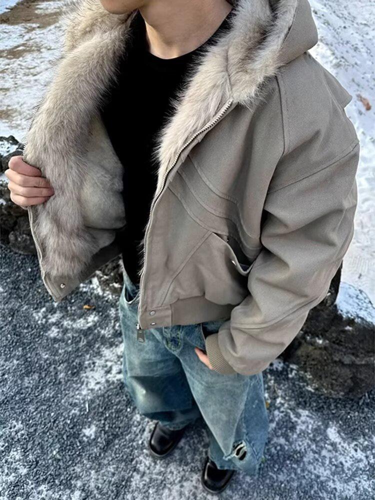 Men's Winter Mountain Eagle Cotton Padded Jacket with Imitation Rabbit Fur and Shark Gill Design.