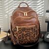 Vintage Rucksack mit Leopardenmuster Weiches Leder Damen Rucksack mit großer Kapazität