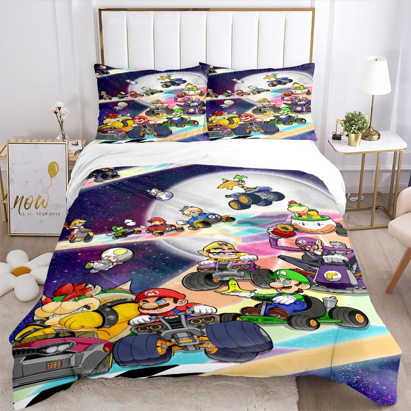 Mario Kart Space Race Print 3Pcs Bedding Setduvet Cover With 2 Bedropillowcase Home Birthday Gift