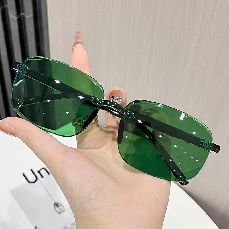 1/2/3pcs New men s rimless cut-edge sunglasses, UV protection, trendy & stylish. зелёный