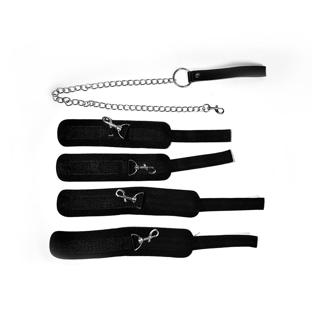 Hand Leg Restraint Collar Leash Handcuffs Leg Cuff Eye Blinder Sex Toy Set Backhandcuff Neck Leashes Silky Eye Patch