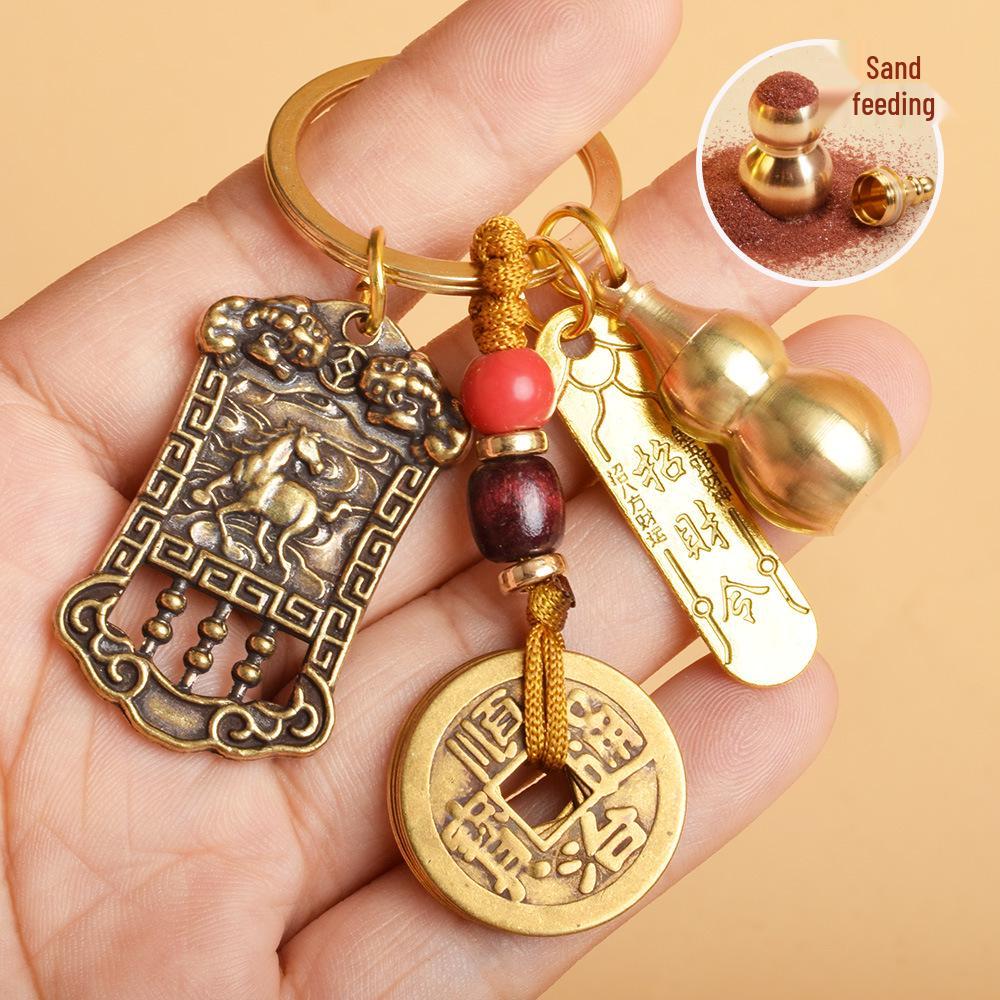 Zodiac Guardian God Abacus Keychain with Five Emperors Coins & Wealth Amulet