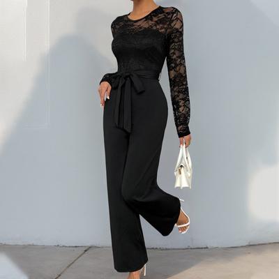 Damesmode Casual Lente Herfst Effen Kleur Print Lange Mouw Hoge Taille Broeken Jumpsuits & Rompers