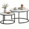 Set of Two Marble-Effect Stacking Tables - White